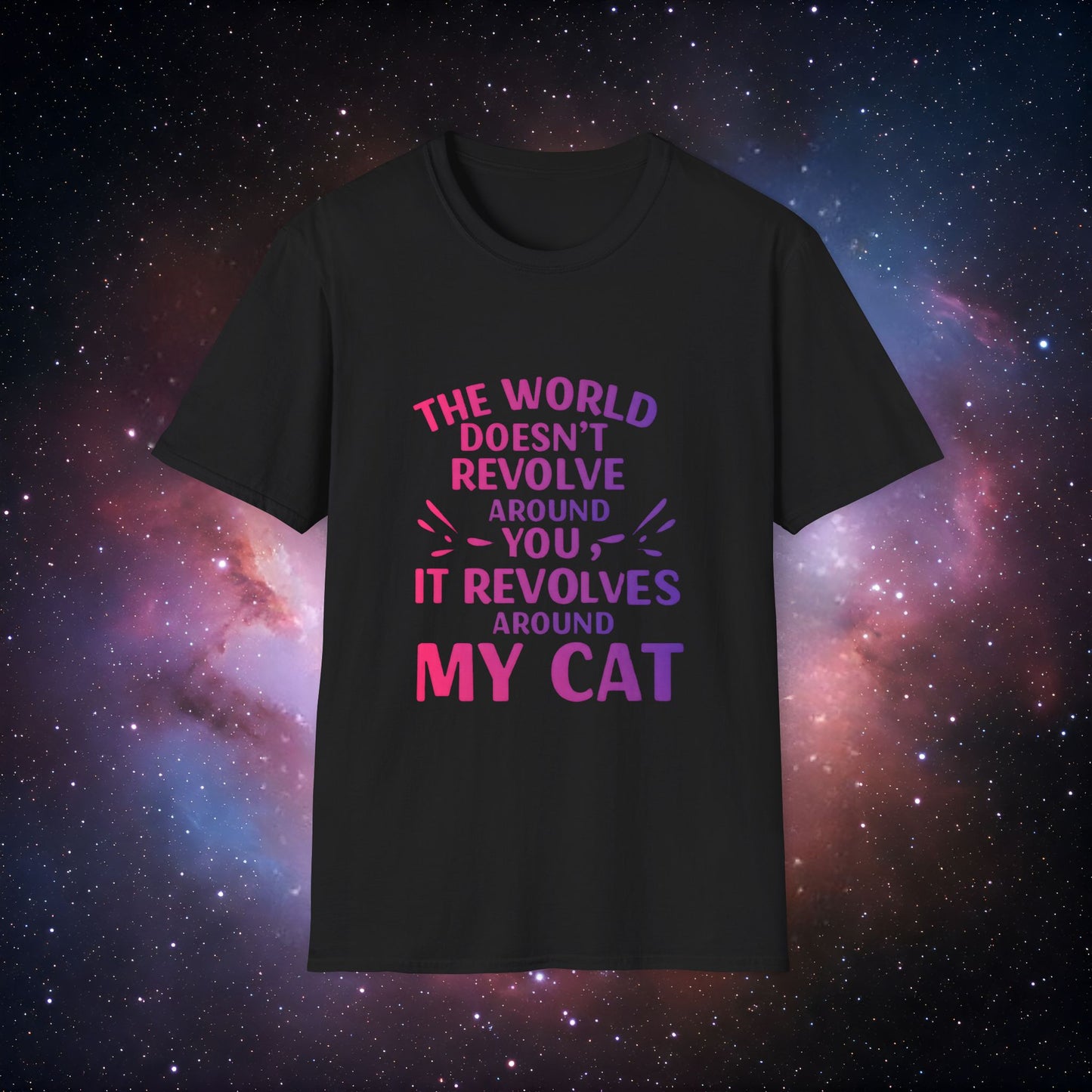The World Revolves Around My Cat 3 Unisex Softstyle T-Shirt - Cat Lovers T-Shirt