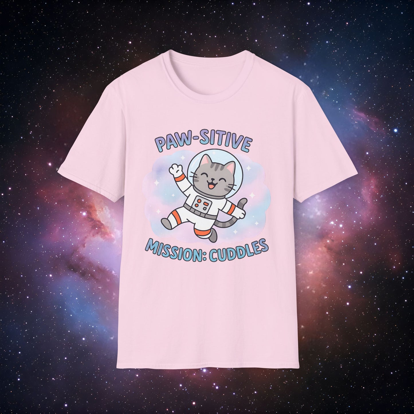 Paw-sitive Mission Cuddles 1 T-Shirt, Astronaut Cat Tee, Gift for Cat Lovers