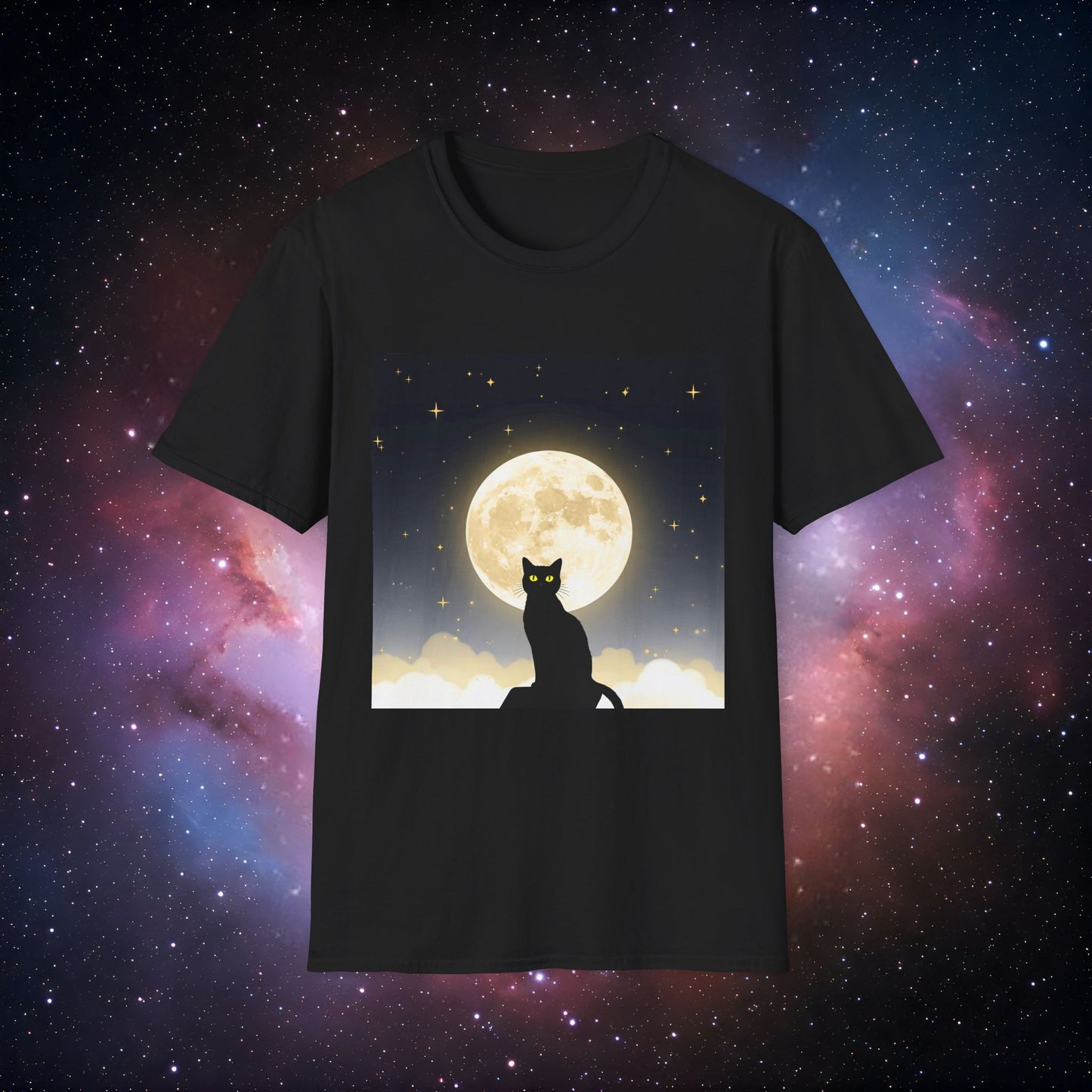 Moonlight Cat 2 Unisex Softstyle T-Shirt - Cozy Night Vibes Tee