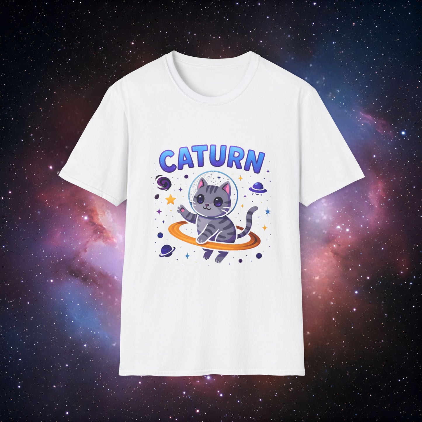 Caturn 6 Unisex Softstyle T-Shirt - Perfect for Cat Lovers and Space Enthusiasts