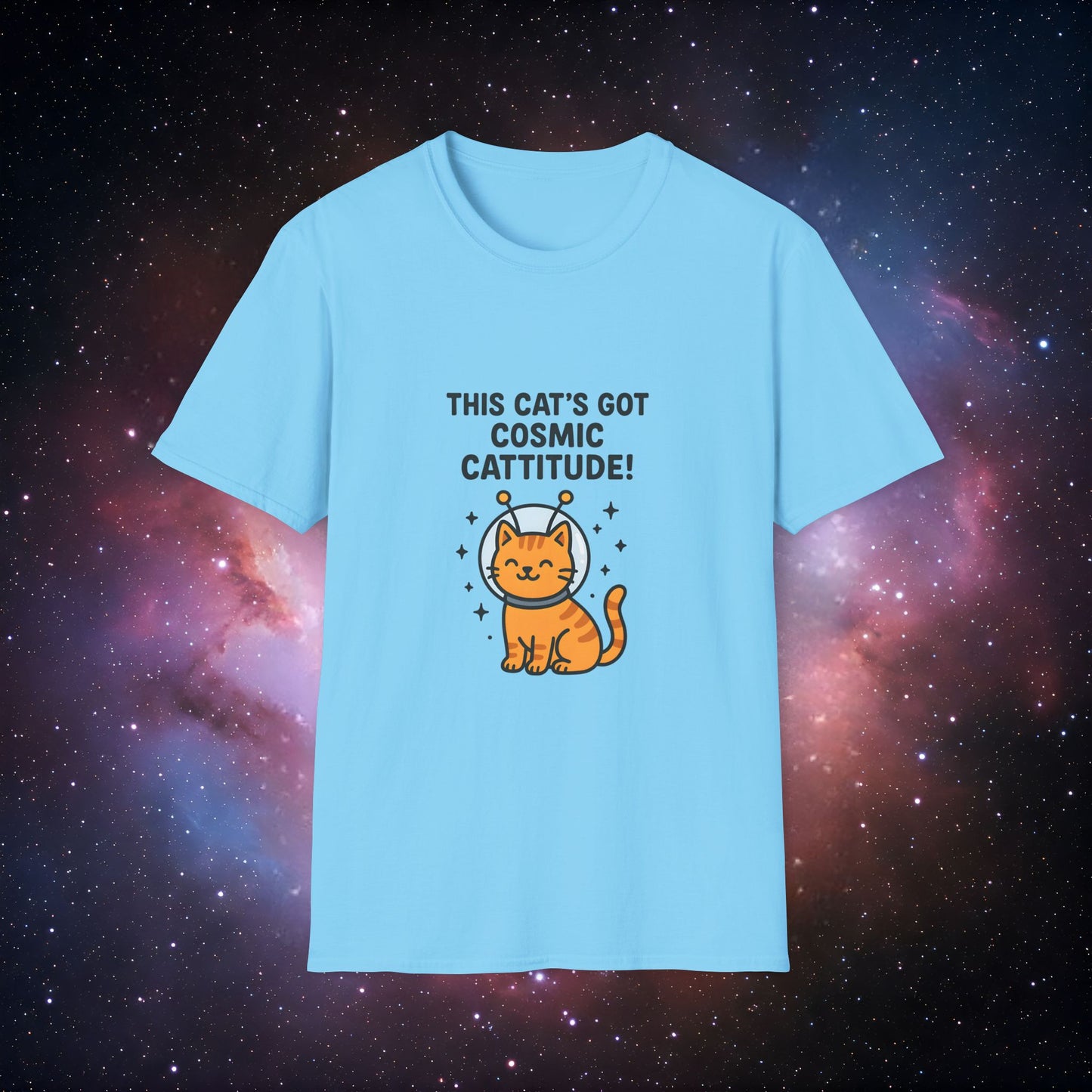 Cat's Got Cosmic Cattitude 2 Unisex Softstyle T-Shirt - Fun Design for Cat Lovers