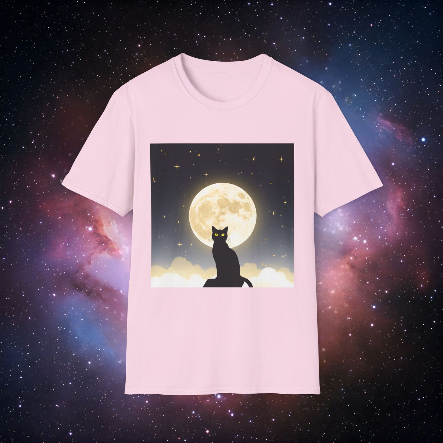 Moonlight Cat 2 Unisex Softstyle T-Shirt - Cozy Night Vibes Tee