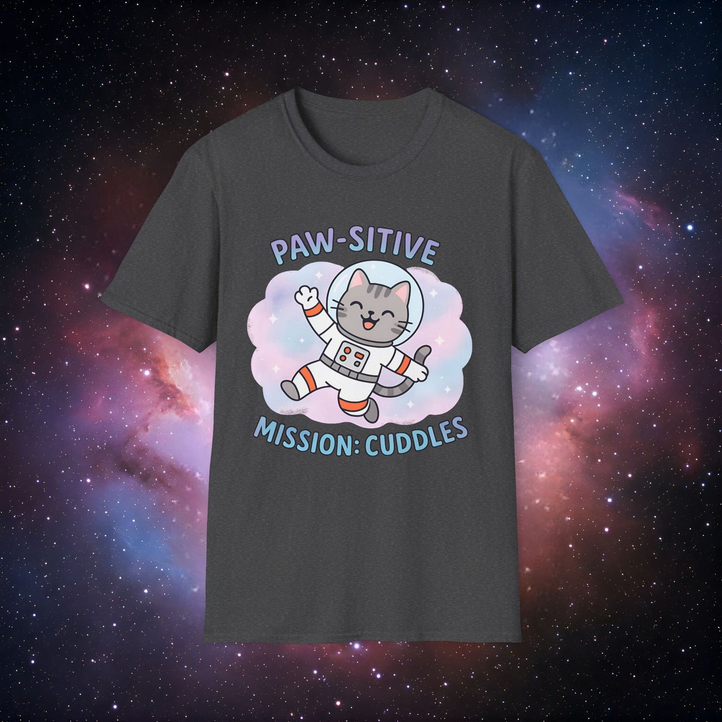 Paw-sitive Mission Cuddles 1 T-Shirt, Astronaut Cat Tee, Gift for Cat Lovers
