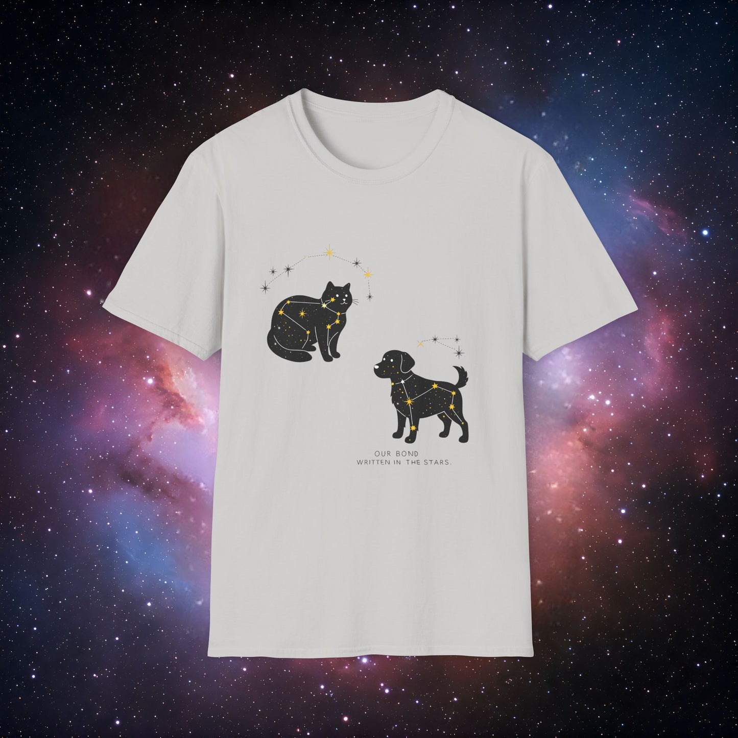 Our Bond, Written in the Stars 4 Unisex Softstyle T-Shirt - Starry Dogs & Cats Design