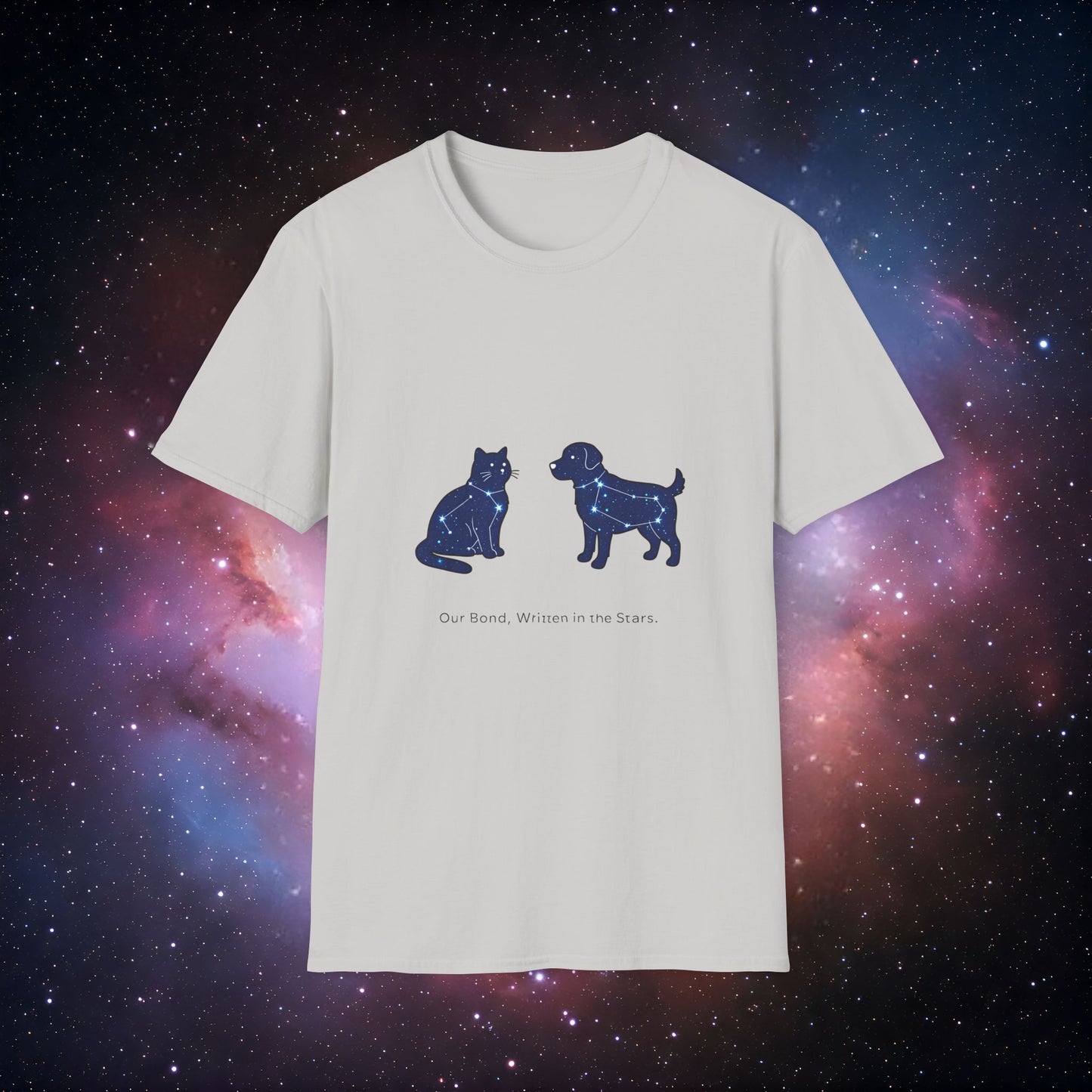 Our Bond, Written in the Stars 3 Unisex Softstyle T-Shirt - Starry Dogs & Cats Design