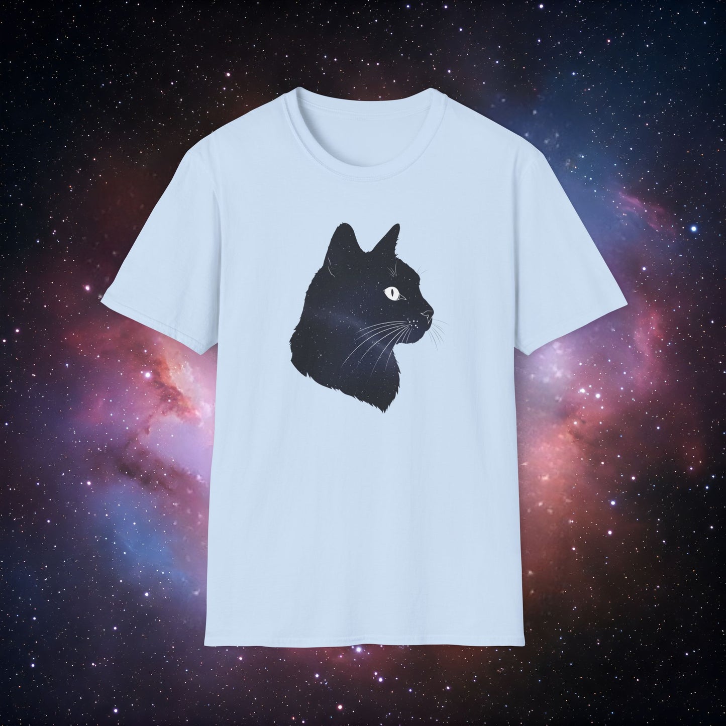 Cosmic Cat Unisex Softstyle T-Shirt - Galaxy Graphic Tee for Cat Lovers