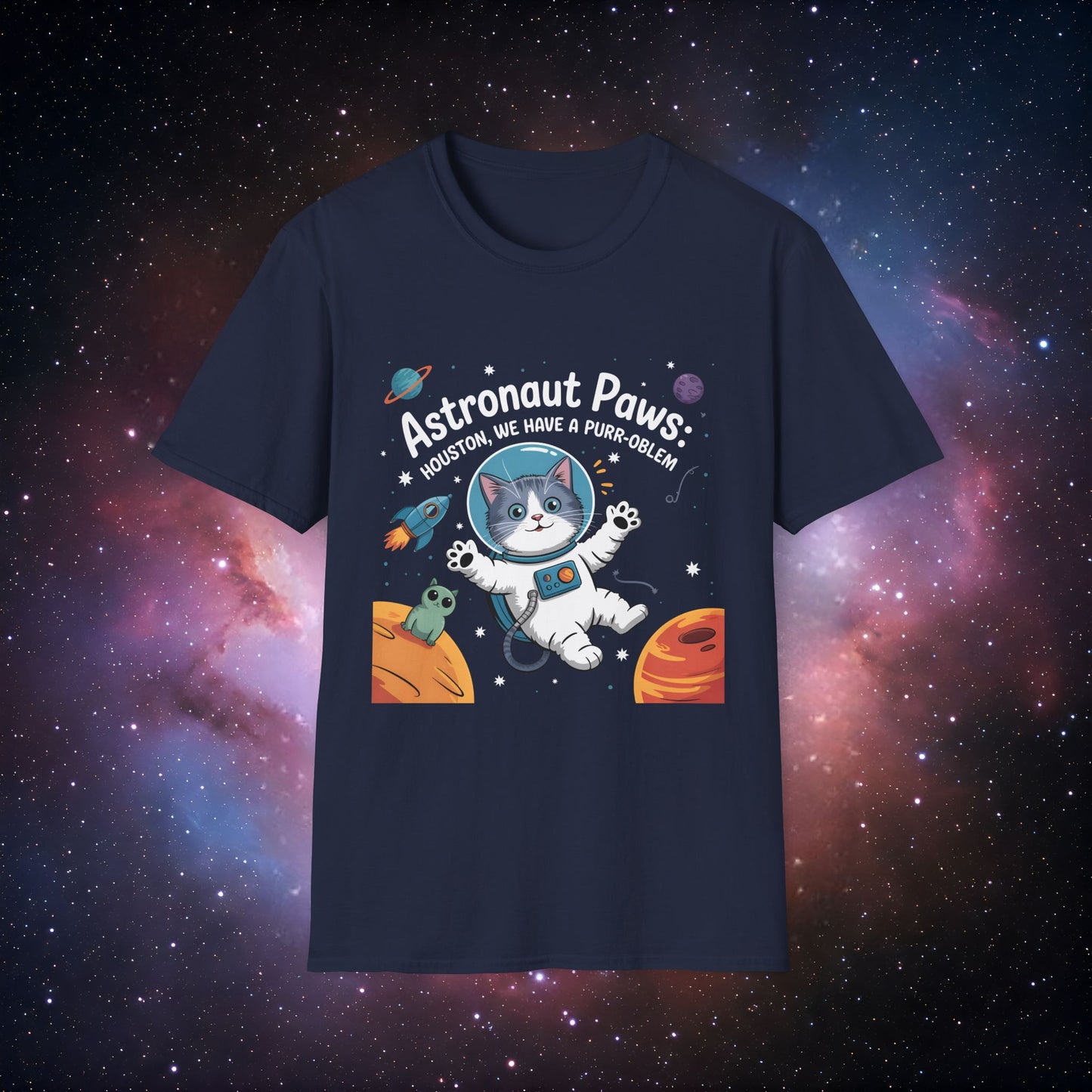 Houston We Have a Purr-oblem 2 Softstyle T-Shirt - Cute Cat Space Adventure Tee