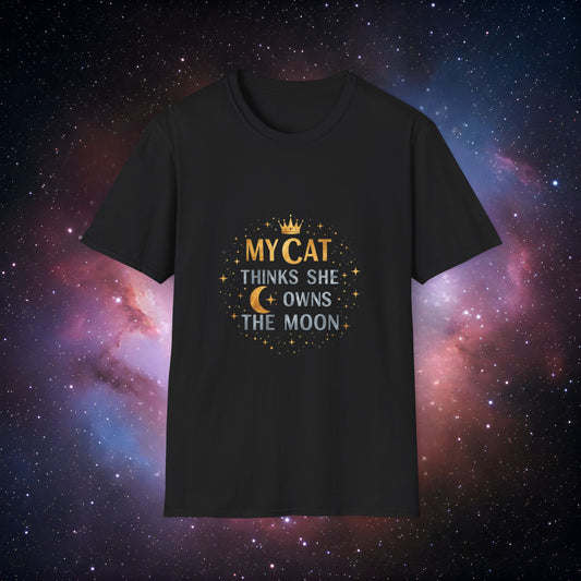 My Cat Thinks She Owns the Moon 1 Unisex Softstyle T-Shirt - Perfect for Cat Lovers!