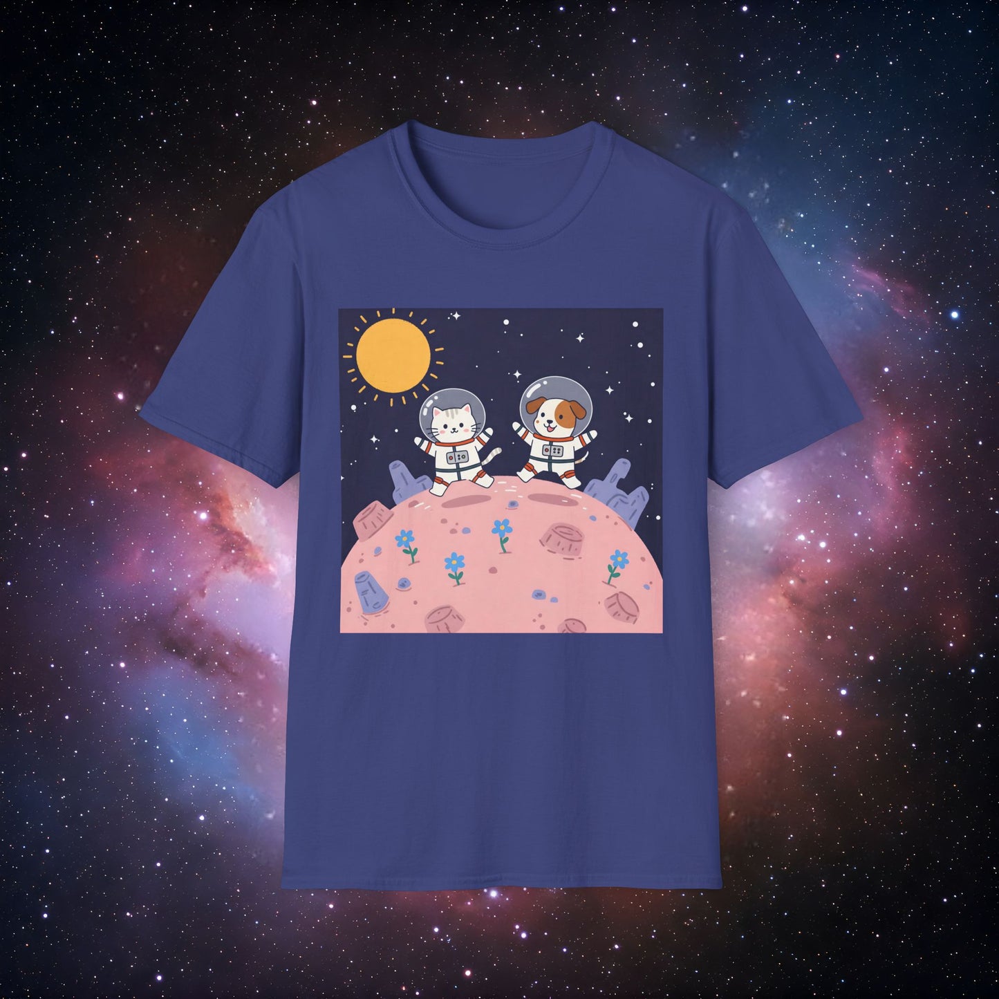 Cute Astronaut Pets Unisex Softstyle T-Shirt - Space Adventure Design