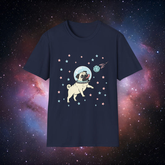 Retro Space Dog With Stars 2 Unisex Softstyle T-Shirt - Fun Space Dog Graphic Tee