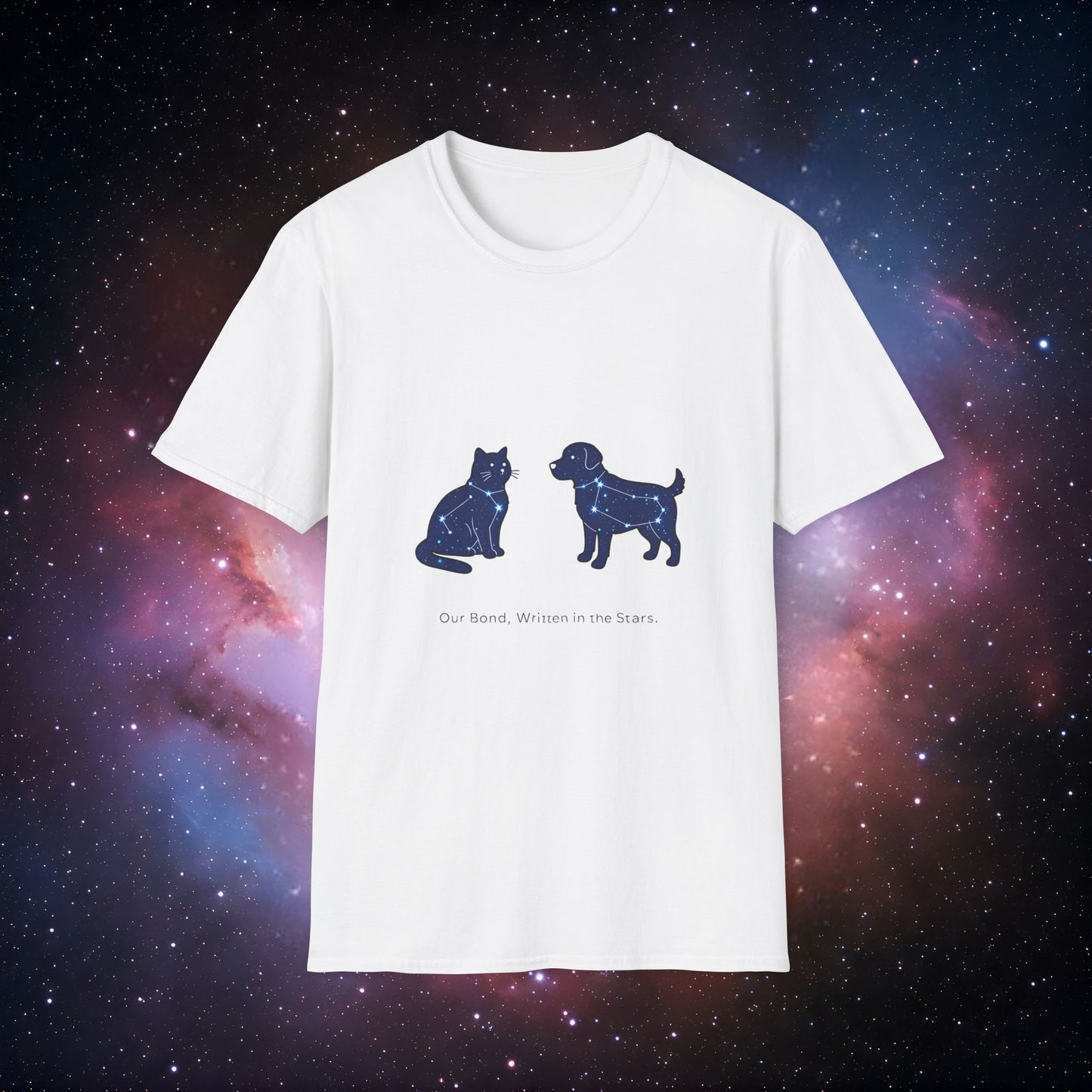Our Bond, Written in the Stars 3 Unisex Softstyle T-Shirt - Starry Dogs & Cats Design