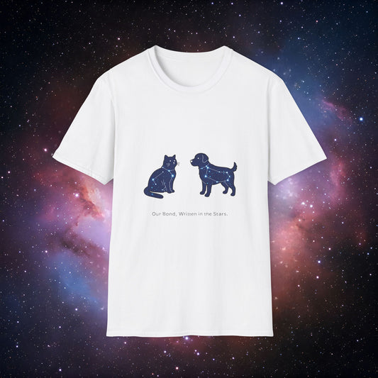 Our Bond, Written in the Stars 3 Unisex Softstyle T-Shirt - Starry Dogs & Cats Design