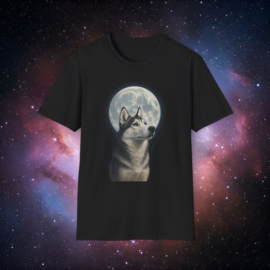 Husky Full Moon 3 Unisex Softstyle T-Shirt - Dreamy Night Sky Design
