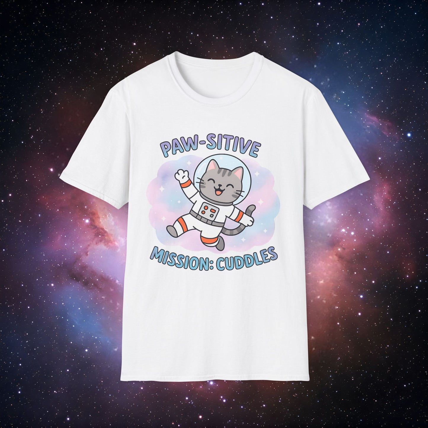 Paw-sitive Mission Cuddles 1 T-Shirt, Astronaut Cat Tee, Gift for Cat Lovers