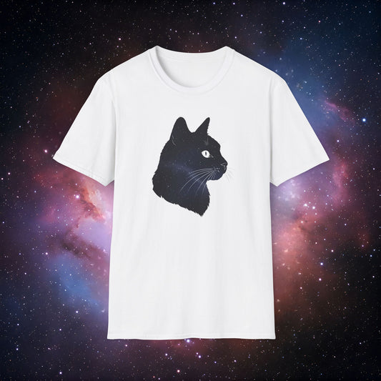 Cosmic Cat Unisex Softstyle T-Shirt - Galaxy Graphic Tee for Cat Lovers