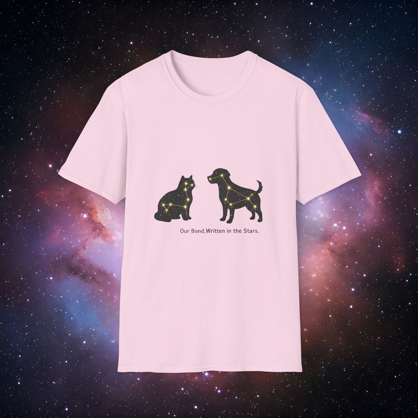 Our Bond, Written in the Stars 5 Unisex Softstyle T-Shirt - Starry Dogs & Cats Design