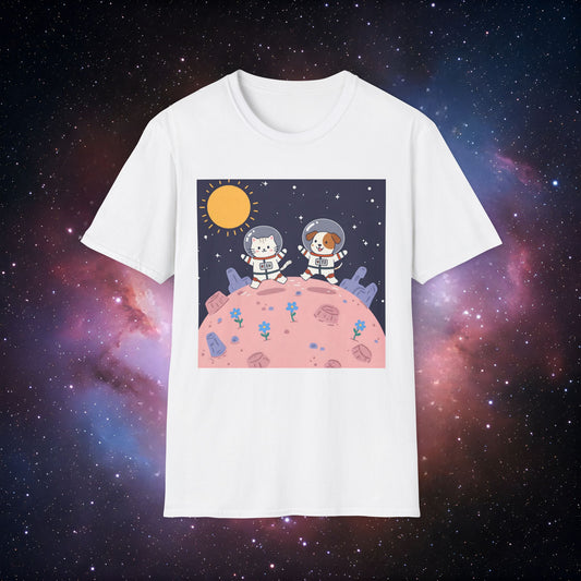Cute Astronaut Pets Unisex Softstyle T-Shirt - Space Adventure Design