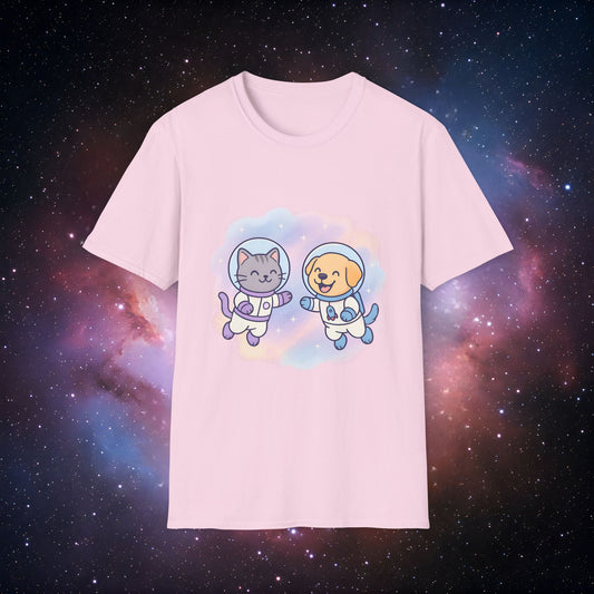 Space Buddies 2 Unisex Softstyle Tee - Cute Cat and Dog Design