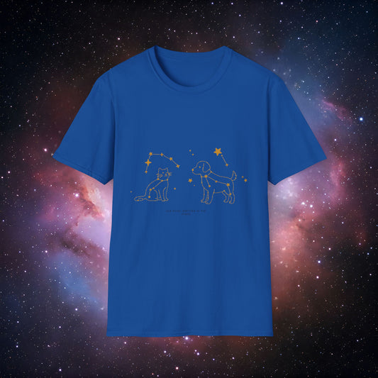 Our Bond, Written in the Stars 2 Unisex Softstyle T-Shirt - Starry Dogs & Cats Design