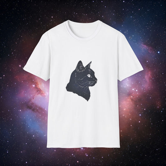 Cosmic Cat 2 Silhouette Unisex T-Shirt | Softstyle Graphic Tee for Cat Lovers
