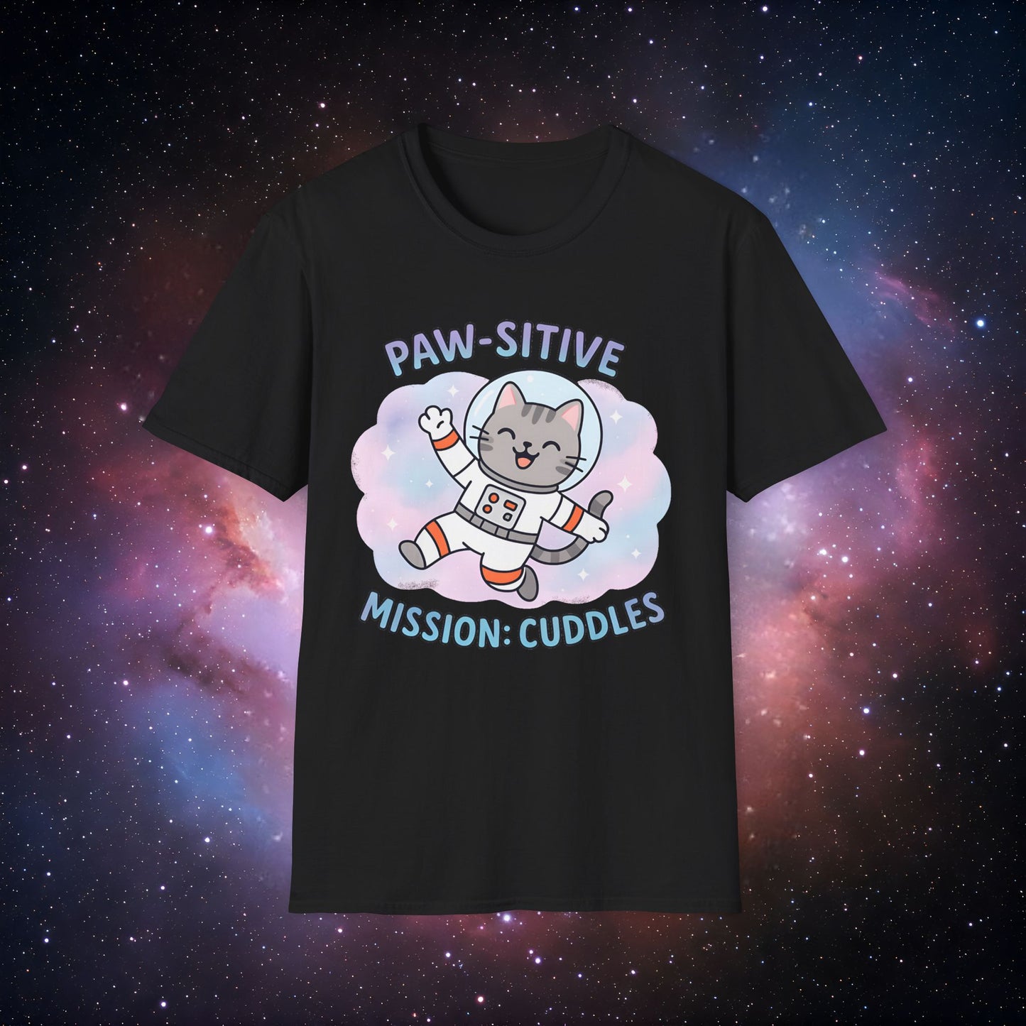 Paw-sitive Mission Cuddles 1 T-Shirt, Astronaut Cat Tee, Gift for Cat Lovers