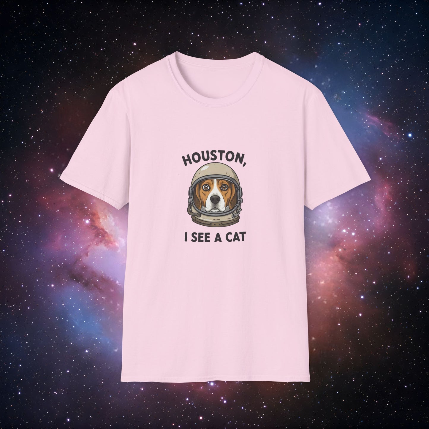 Houston, I See a Cat 3 Unisex Softstyle T-Shirt - Fun Dog Astronaut Design