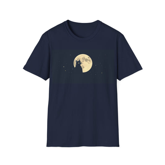 Moonlit Cat Unisex Softstyle T-Shirt - Night Sky Design