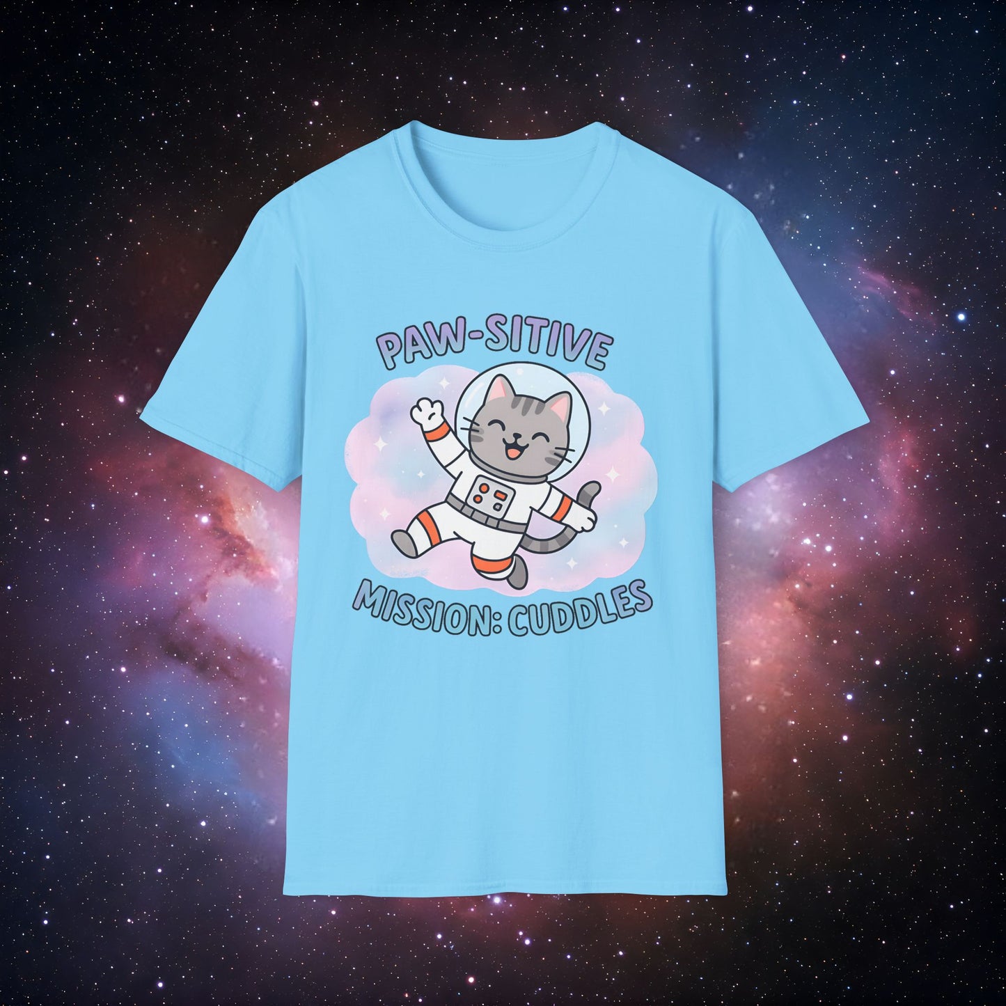 Paw-sitive Mission Cuddles 1 T-Shirt, Astronaut Cat Tee, Gift for Cat Lovers
