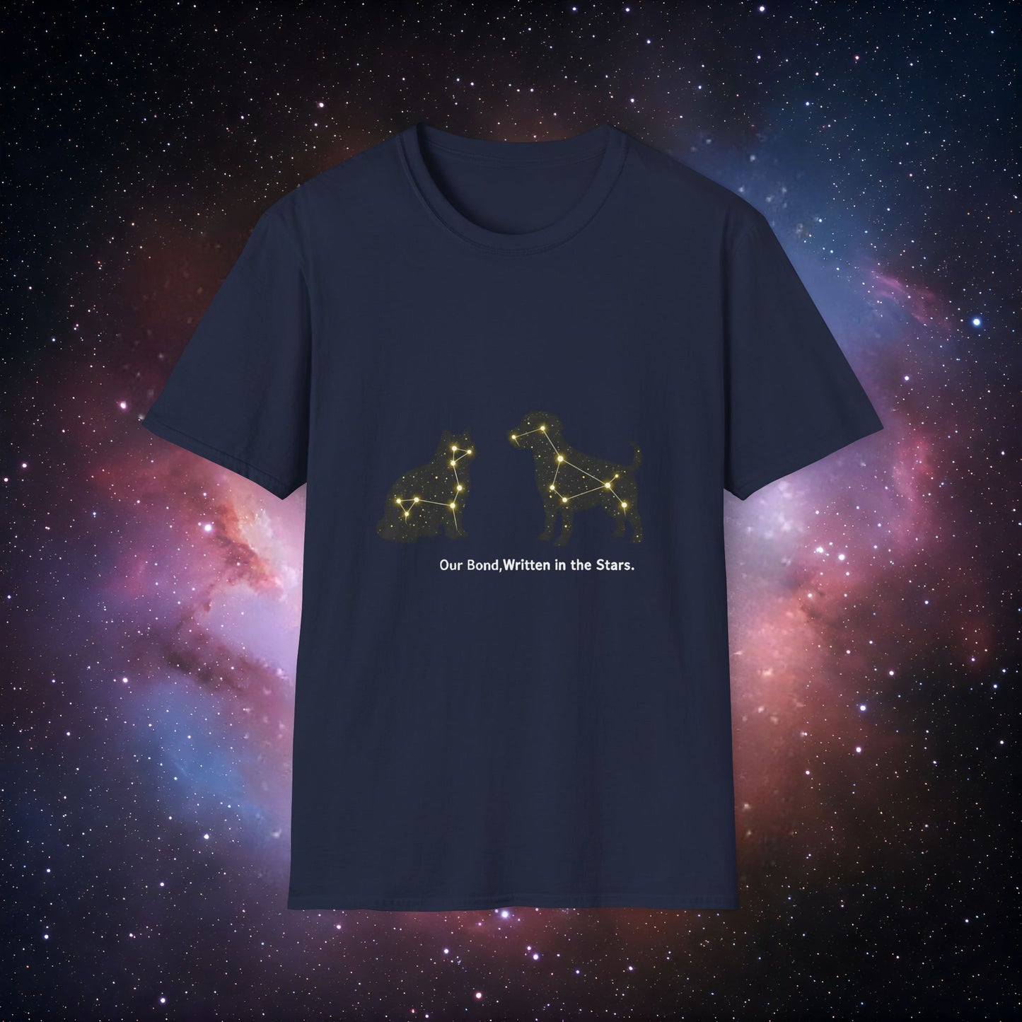 Our Bond, Written in the Stars 5 Unisex Softstyle T-Shirt - Starry Dogs & Cats Design