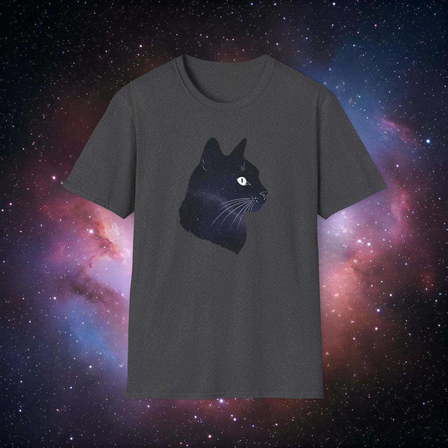 Cosmic Cat Unisex Softstyle T-Shirt - Galaxy Graphic Tee for Cat Lovers