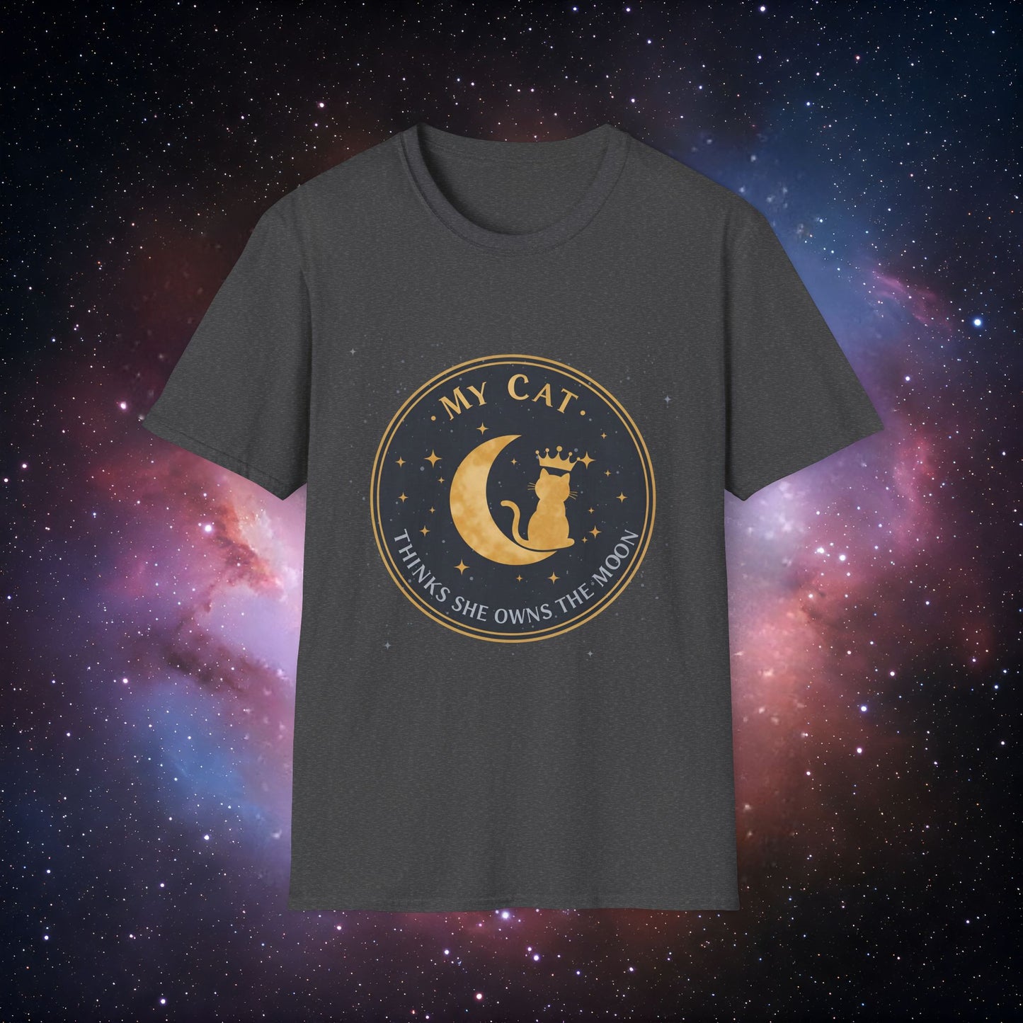 My Cat Thinks She Owns the Moon 3 Unisex Softstyle T-Shirt - Perfect Gift for Cat Lovers
