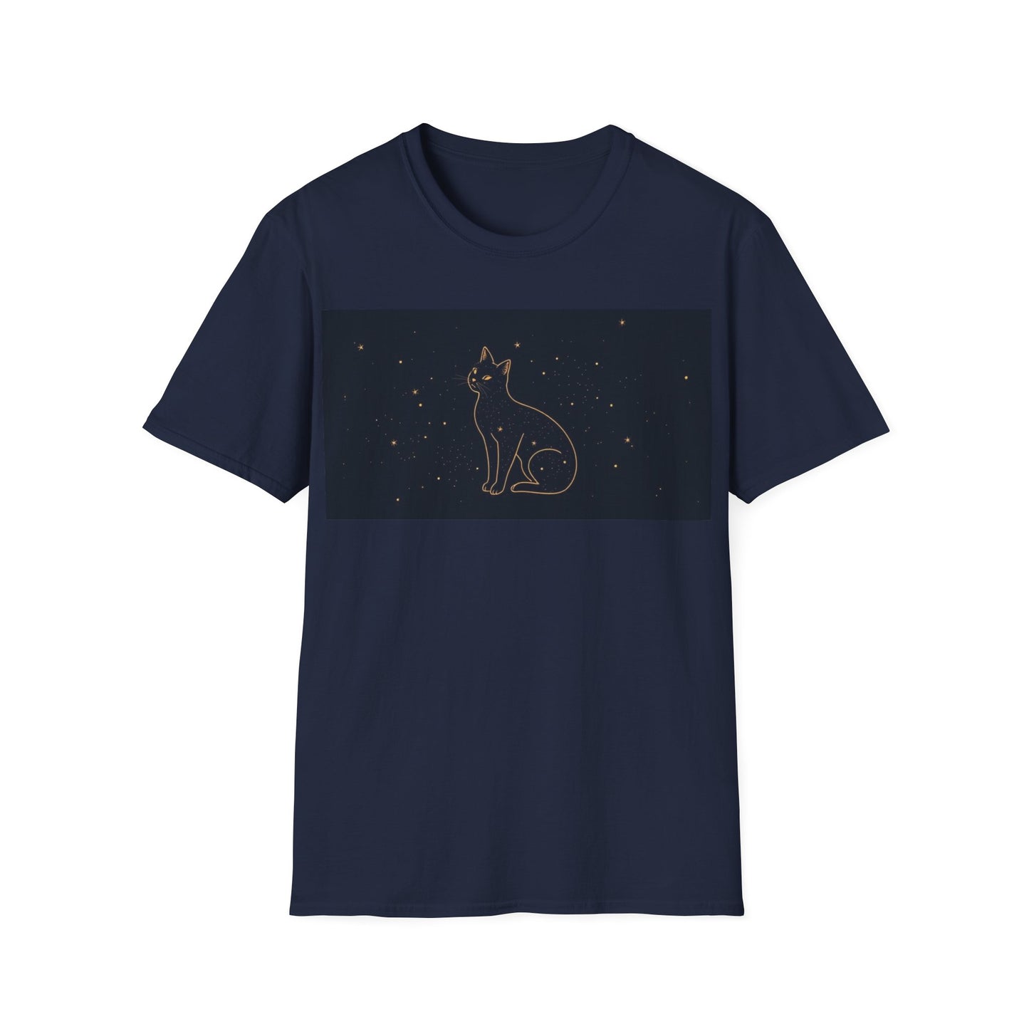 Celestial Cat Unisex Softstyle T-Shirt - Night Sky Design