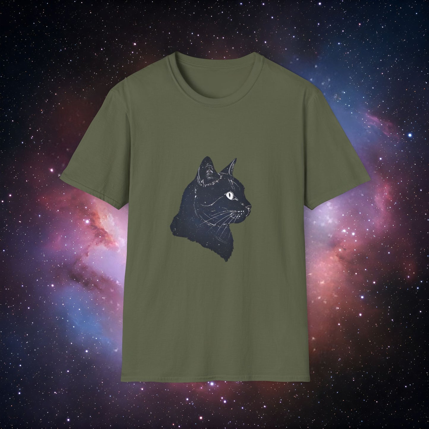 Cosmic Cat 2 Silhouette Unisex T-Shirt | Softstyle Graphic Tee for Cat Lovers