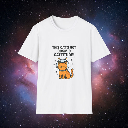 Cat's Got Cosmic Cattitude 2 Unisex Softstyle T-Shirt - Fun Design for Cat Lovers