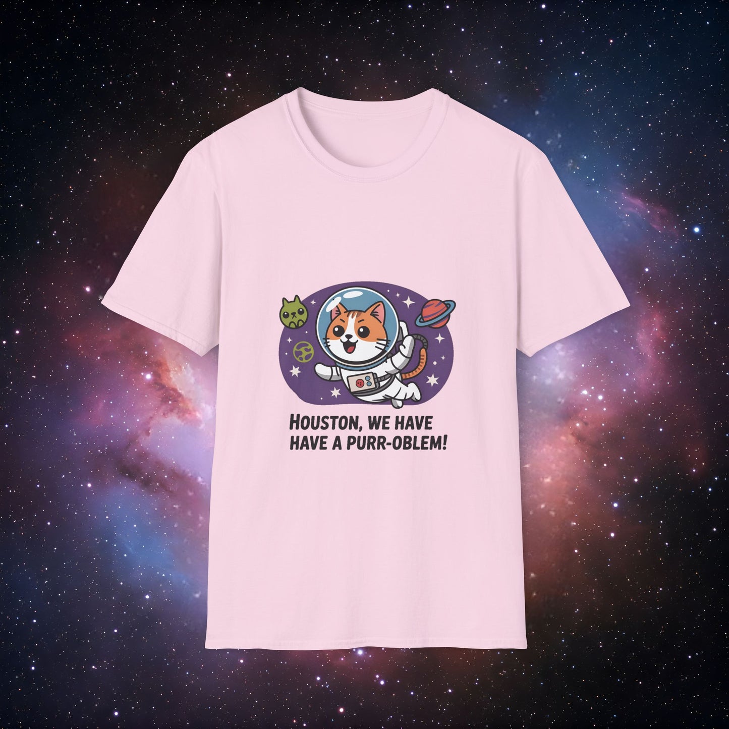 Houston We Have a Purr-oblem 1 Unisex T-Shirt - Funny Cat Space Design
