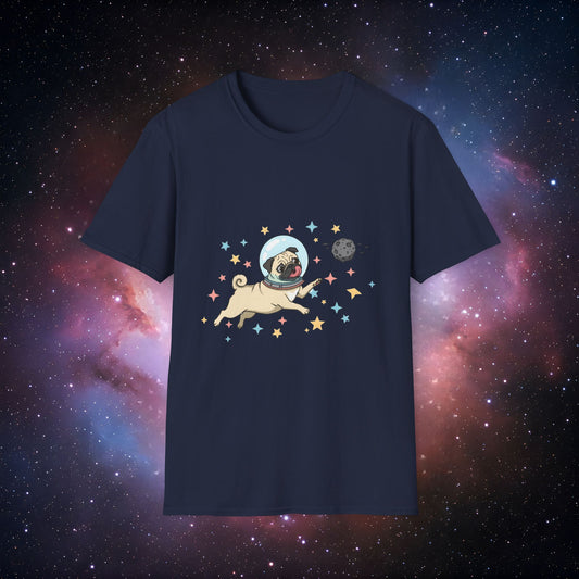 Retro Space Dog With Stars 4 Unisex Softstyle T-Shirt - Cute Dog in Space Design