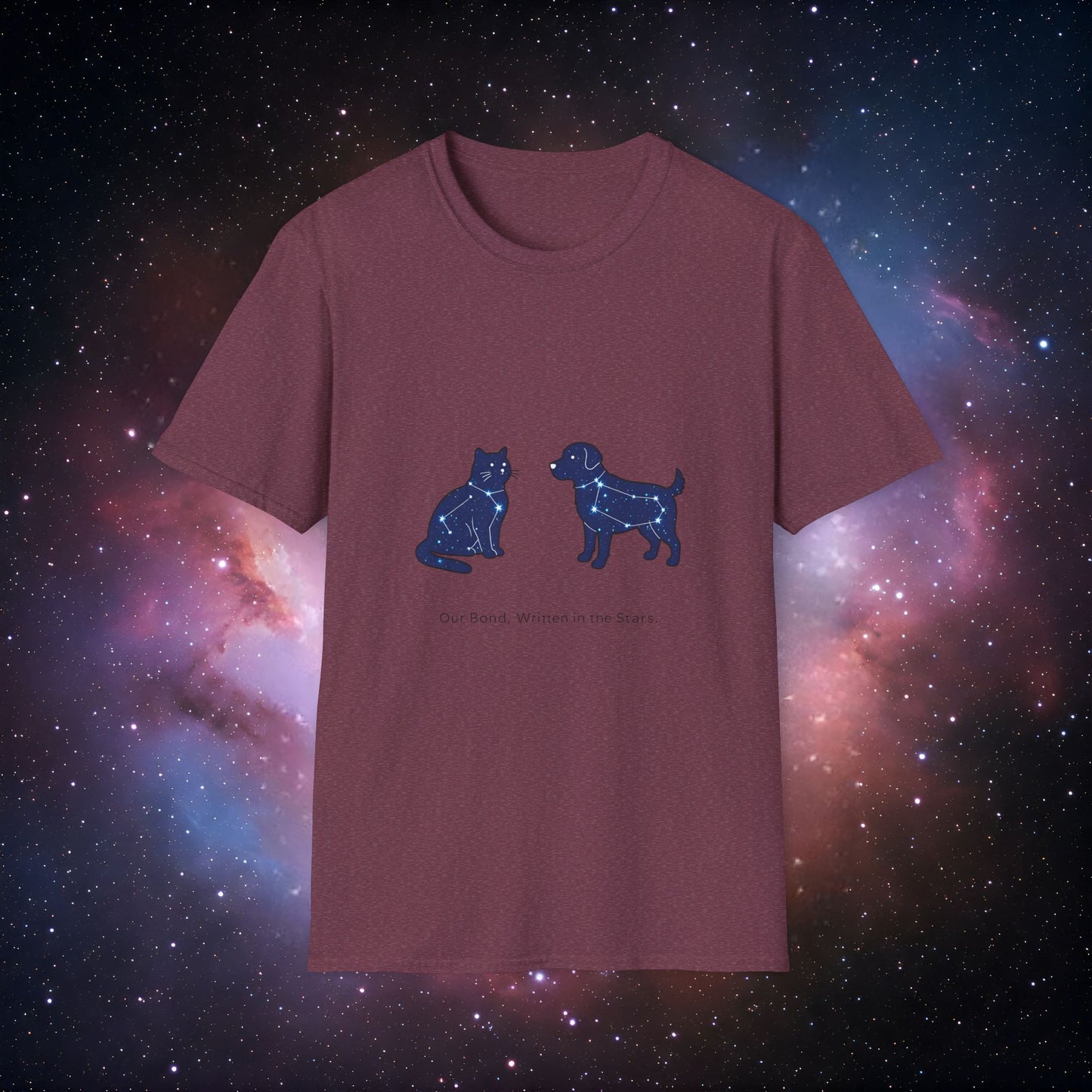 Our Bond, Written in the Stars 3 Unisex Softstyle T-Shirt - Starry Dogs & Cats Design