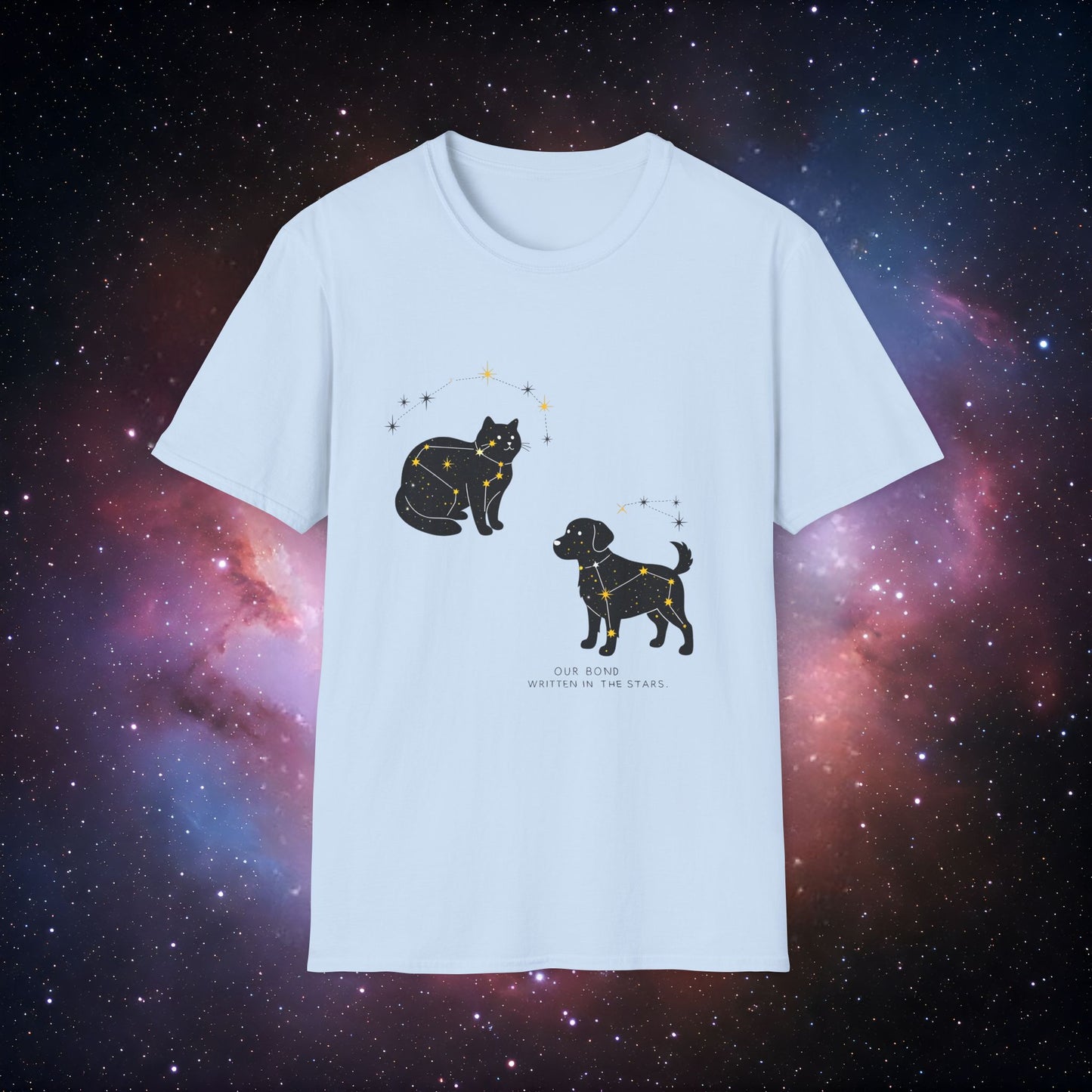 Our Bond, Written in the Stars 4 Unisex Softstyle T-Shirt - Starry Dogs & Cats Design