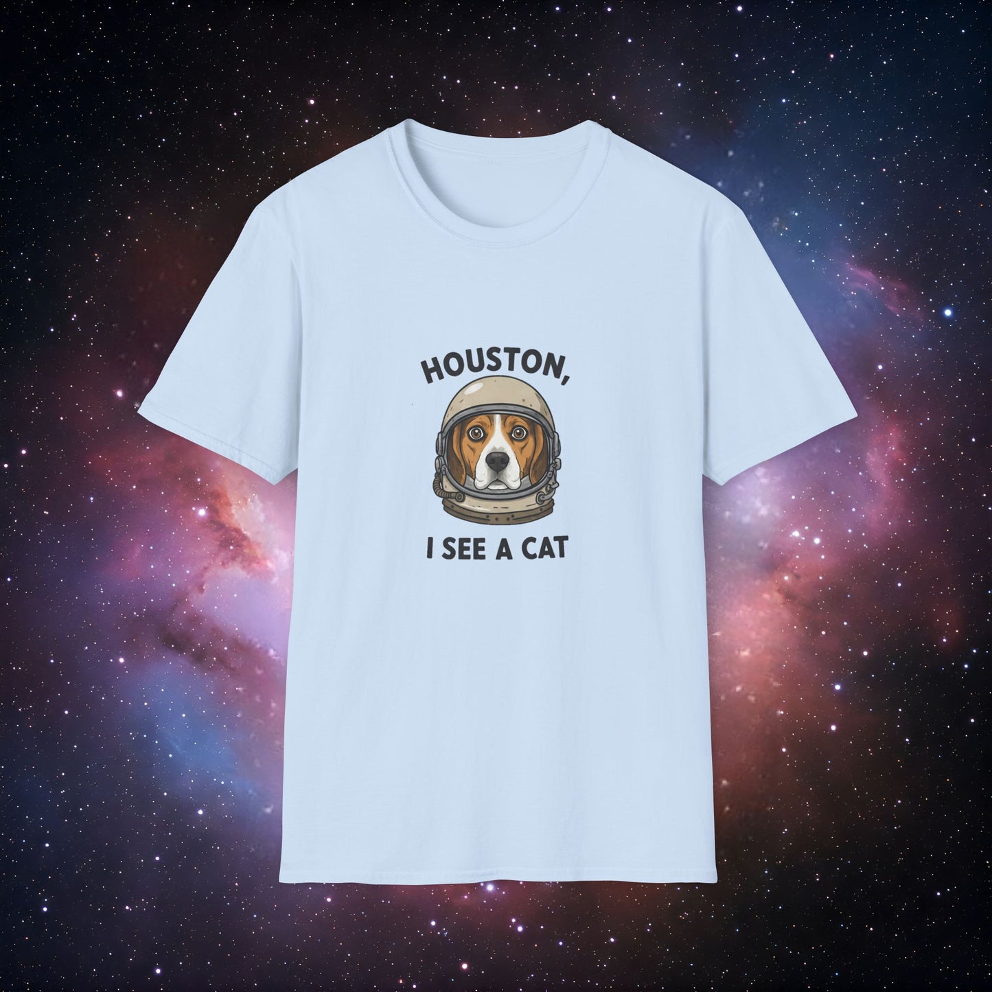 Houston, I See a Cat 3 Unisex Softstyle T-Shirt - Fun Dog Astronaut Design