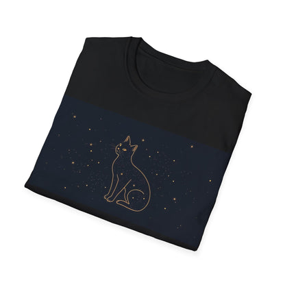 Celestial Cat Unisex Softstyle T-Shirt - Night Sky Design