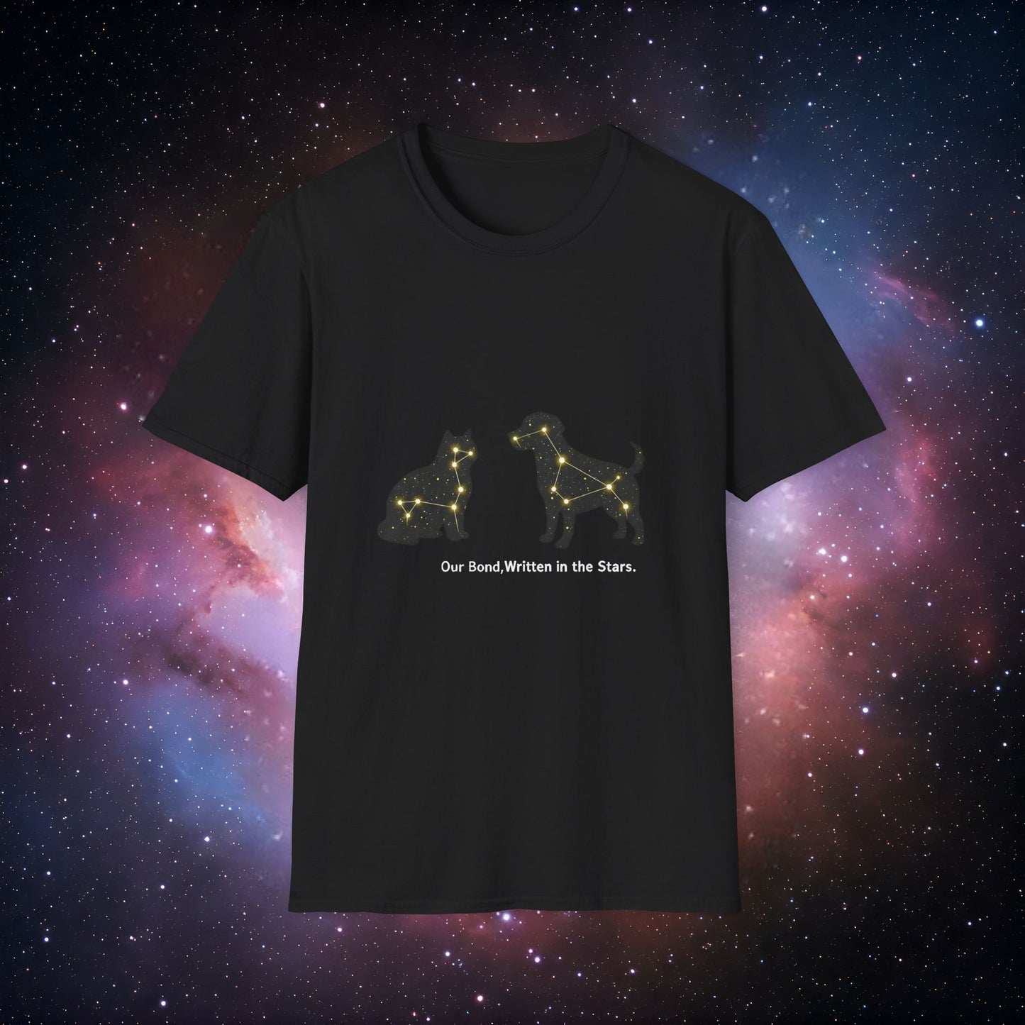 Our Bond, Written in the Stars 5 Unisex Softstyle T-Shirt - Starry Dogs & Cats Design