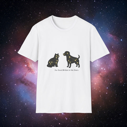 Our Bond, Written in the Stars 5 Unisex Softstyle T-Shirt - Starry Dogs & Cats Design