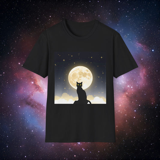 Moonlight Cat 2 Unisex Softstyle T-Shirt - Cozy Night Vibes Tee