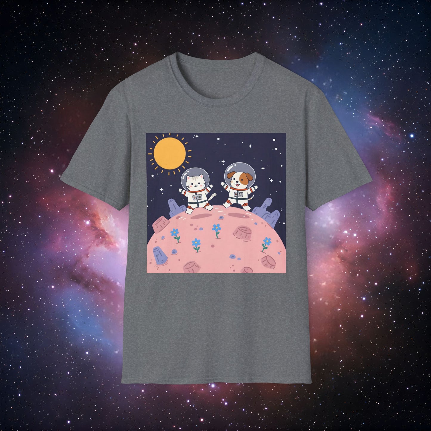 Cute Astronaut Pets Unisex Softstyle T-Shirt - Space Adventure Design