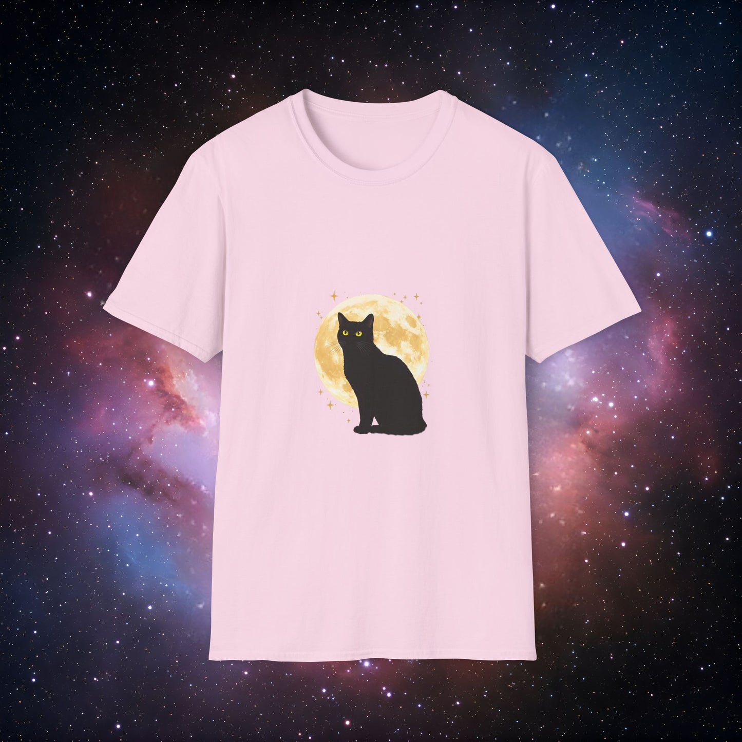 Moonlight Cat 1 Unisex Softstyle T-Shirt - Night Sky Design