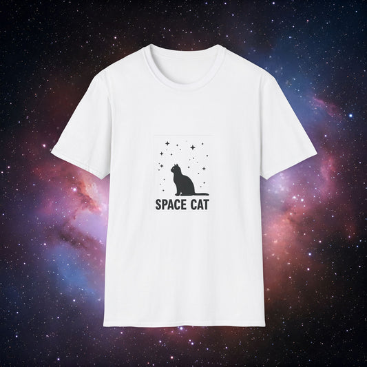 Space Cat 1 Unisex Softstyle T-Shirt - Fun Cosmic Design for Cat Lovers