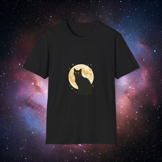 Moonlight Cat 1 Unisex Softstyle T-Shirt - Night Sky Design