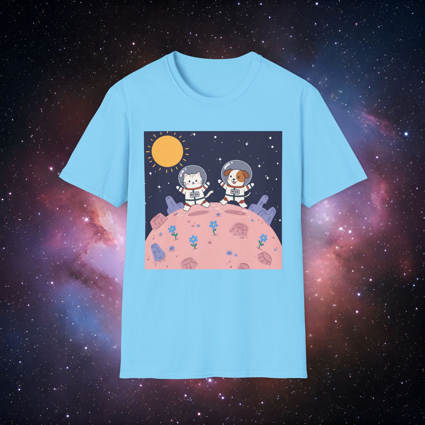 Cute Astronaut Pets Unisex Softstyle T-Shirt - Space Adventure Design